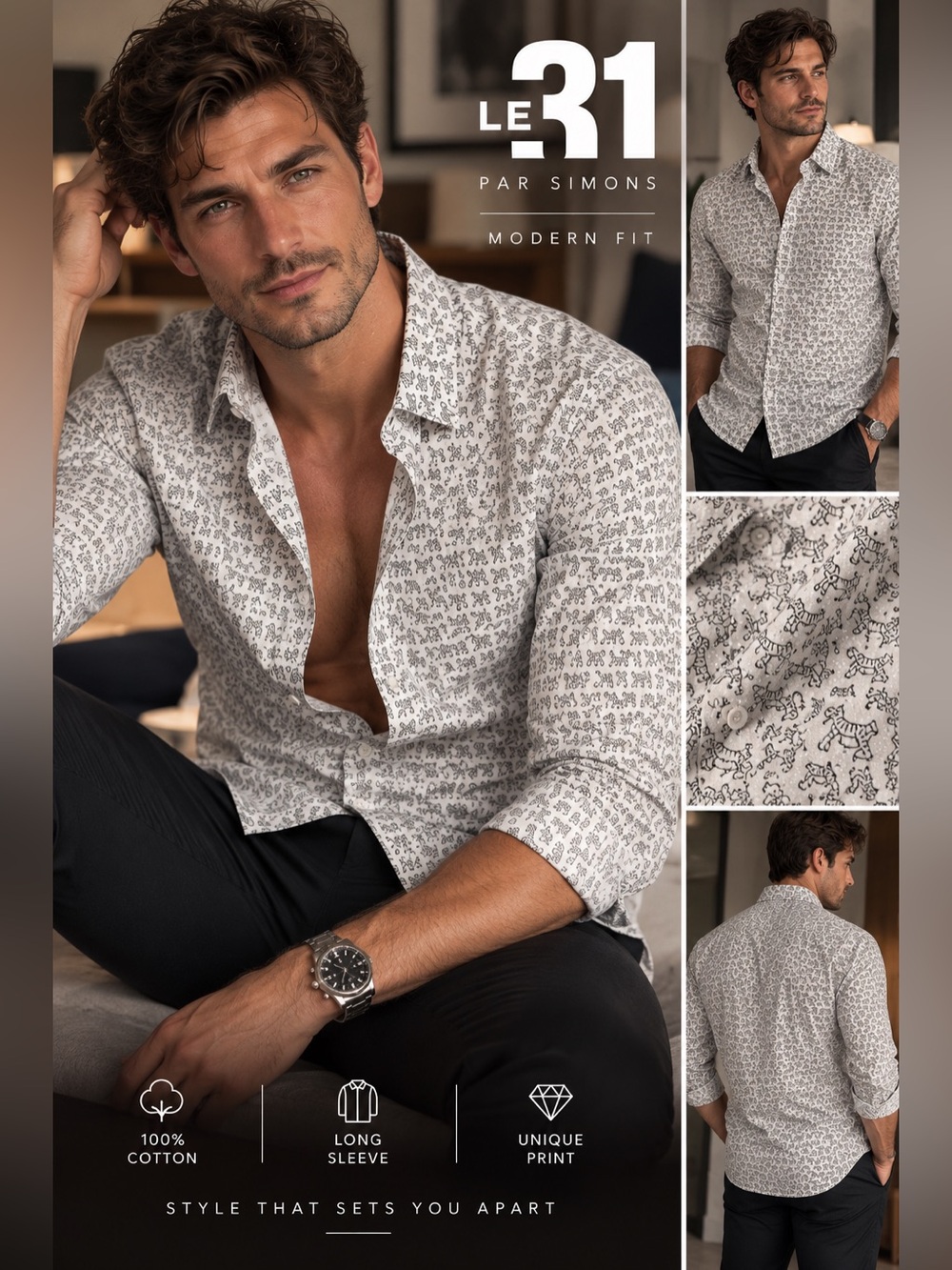 Le 31 | Simons | Zebra Print 🦓 | Button-Up Shirt | 17L/43L | 100% Cotton ✨
